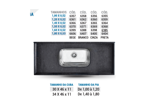 Pia com Cuba de Inox. 1,00x0,52 Pt