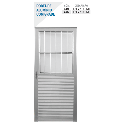 Porta de Aluminio C/Grade 0,80 x 2,10 L/D